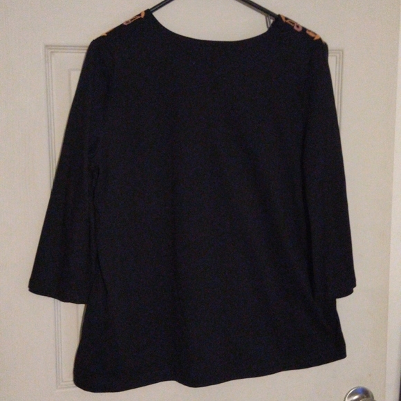 **SOLD**Rebecca Malone Blk blouse with fringe and decor Medium long sleeve - Picture 5 of 6